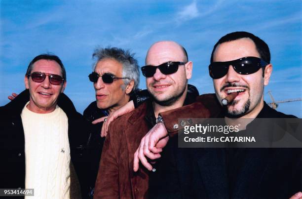 Jean-Claude Bouttier, Gérard Darmon, Bernie Bonvoisin et José Garcia en février 1999, France.