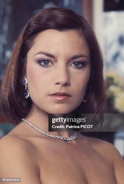 Portrait de l'actrice française Nicole Calfan dans les années 70 à Paris, France. Circa 1970.
