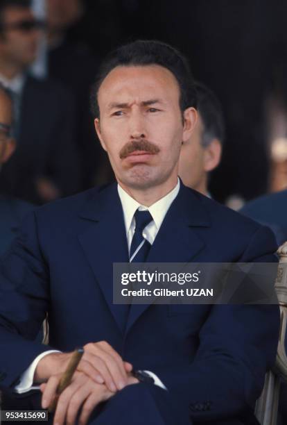 Portrait du Président algérien Houari Boumédiène en 1975 à Alger, Algérie.