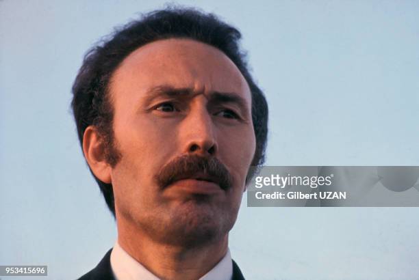 Portrait du président algérien Houari Boumédiène en avril 1975 à Alger, Algérie.