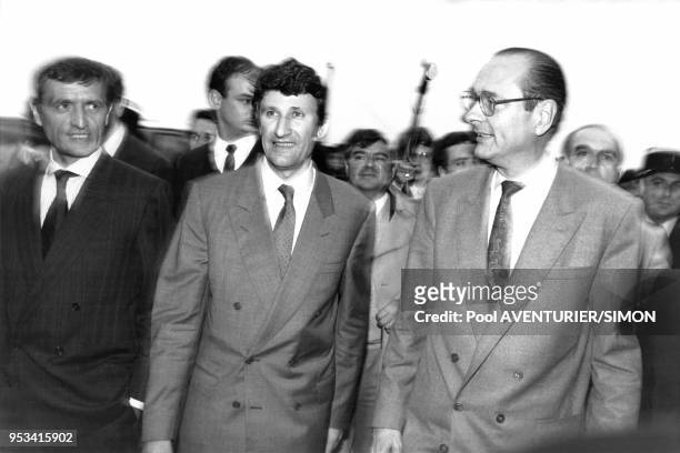 Philippe de Villiers en compagnie de Jacques Chirac et François Léotard lors du 10ème anniversaire du Puy du Fou le 12 juin 1987, France.