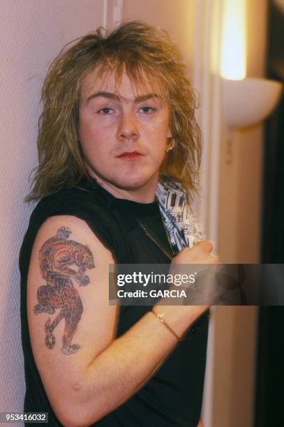 Portrait du batteur britannique Jason Bonham à Paris en avril 1990, France.