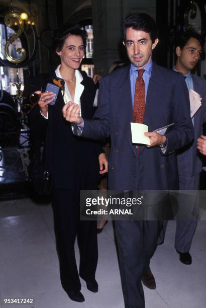 Ines de la Fressange et son compagnon Luigi d?Urso lors d'une soirée organisé pour la venue de Mikhaïl Gorbatchev le 4 juillet 1989 à Paris, France.