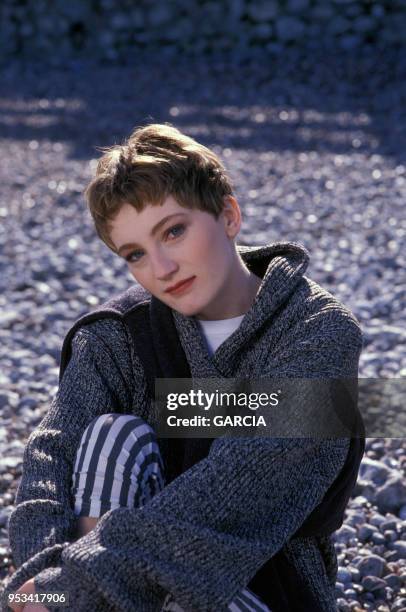 La chanteuse française Patricia Kaas sur le tournage de son clip 'elle voulait jouer cabaret' le 11 avril 1989 à Paris, France.