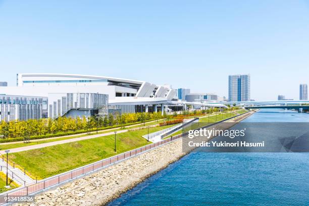 toyosu fish market and toyosu gururi park, tokyo - toyosu stock pictures, royalty-free photos & images