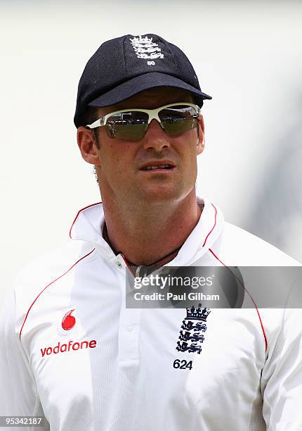 Captain Andrew Strauss of England looks on during day one of the second test match between South Africa and England at Kingsmead Stadium on December...