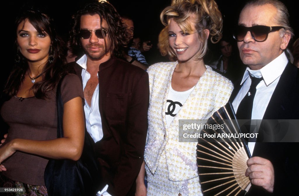 Portrait d'Helena Christensen, Michael Hutchence, Claudia Schiffer et de Karl Lagerfeld