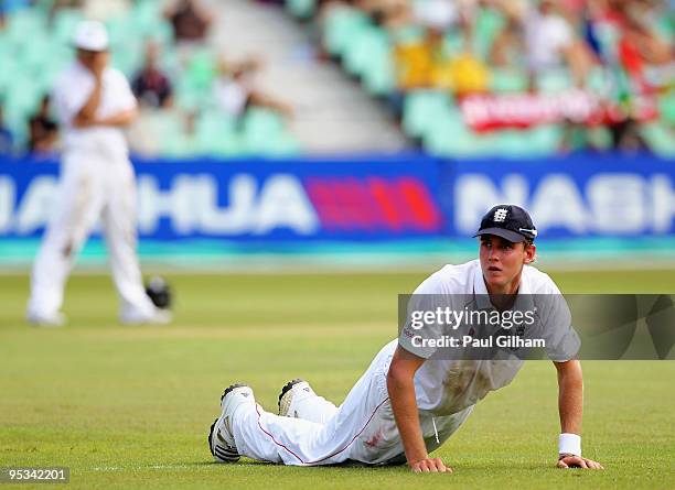 Stuart Broad of England looks on during day one of the second test match between South Africa and England at Kingsmead Stadium on December 26, 2009...