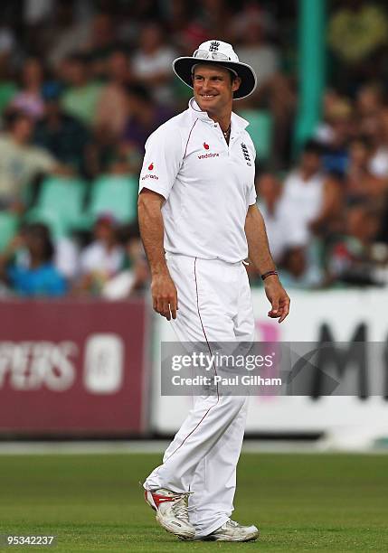 Captain Andrew Strauss of England smiles during day one of the second test match between South Africa and England at Kingsmead Stadium on December...