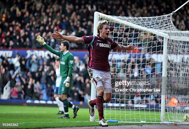 Radoslav Kovac of West Ham United celebrates scoring the second goal during the Barclays Premier League match between West Ham United and Portsmouth...
