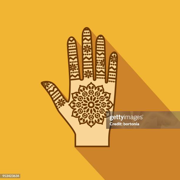 mehndi flat design india icon with side shadow - henna tattoo stock illustrations