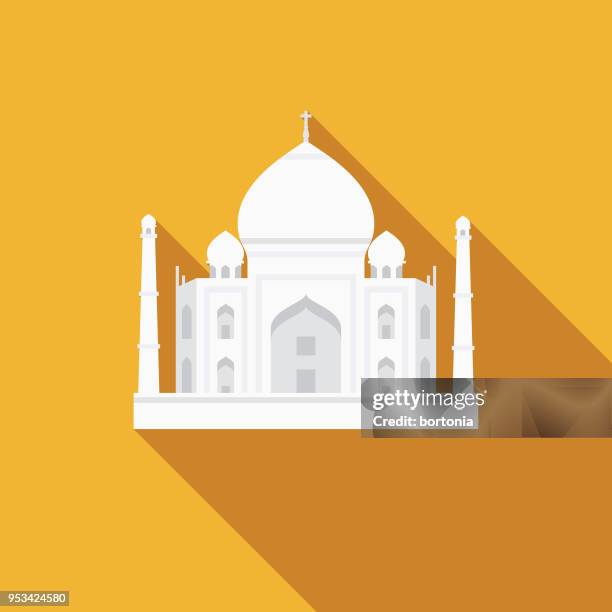 taj mahal flat design india icon with side shadow - taj mahal stock illustrations