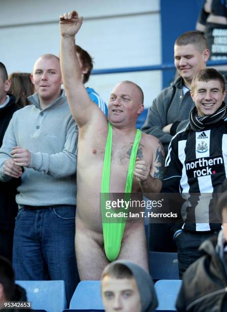Newcastle fans cheer on their team during the Coca-Cola championship match between Sheffield Wednesday and Newcastle United at Hillsborough stadium...