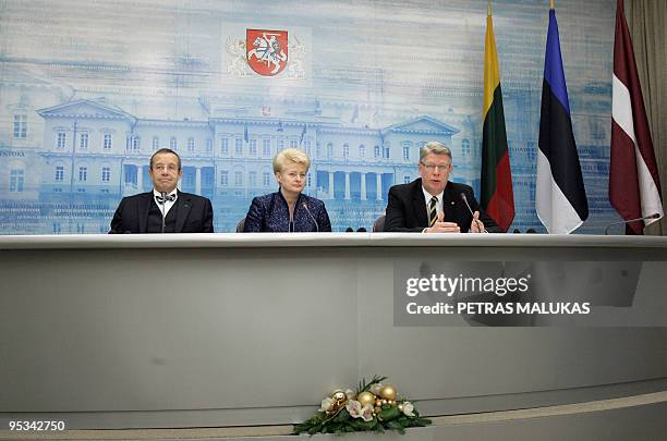 President of Estonia Toomas Hendrik Ilves , President of Lithuania Dalia Grybauskaite and President of Latvia Valdis Zatlers attend a press...