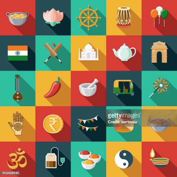 stockillustraties, clipart, cartoons en iconen met india platte ontwerp icon set met kant schaduw - tulband