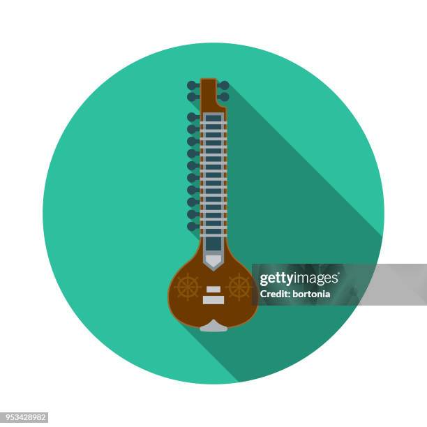 sitar flat design india icon with side shadow - sitar stock illustrations