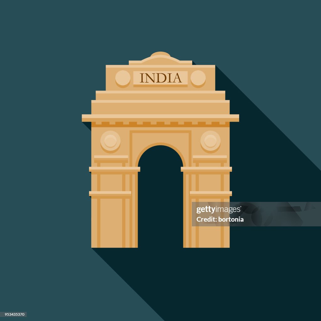 Gate Flat Design India Icon with Side Shadow
