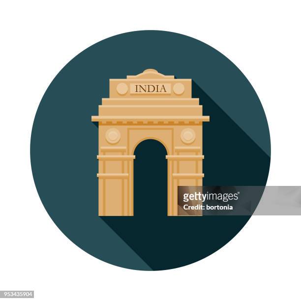 illustrations, cliparts, dessins animés et icônes de portail design plat inde icône avec côté ombre - india gate