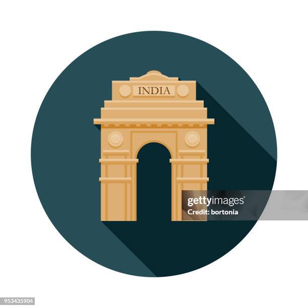 ilustrações de stock, clip art, desenhos animados e ícones de gate flat design india icon with side shadow - porta da índia