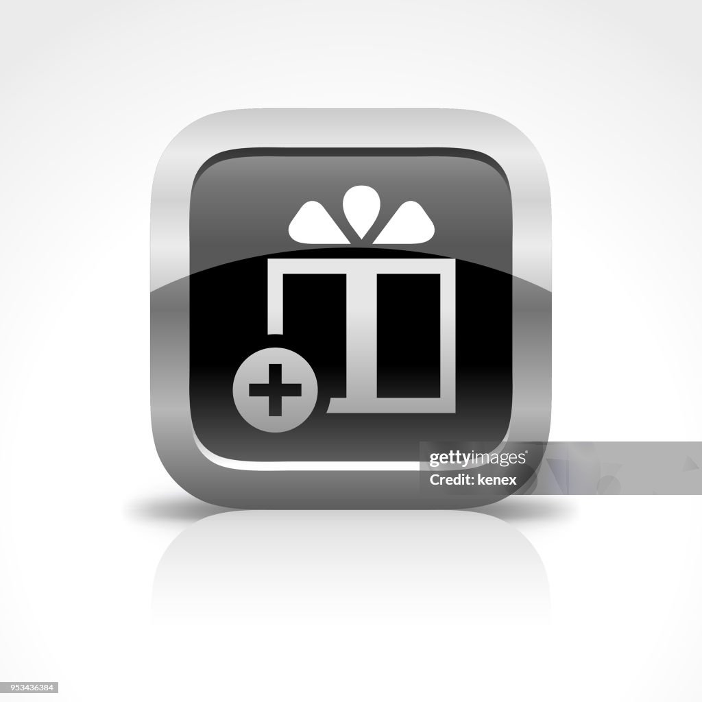 Gift and Plus Sign Glossy Button Icon