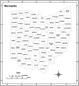 ohio state outline administrative and political map in black and white
