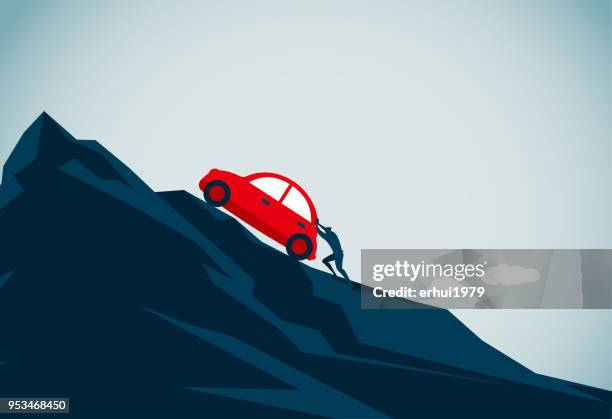 missgeschick - auto anschieben stock-grafiken, -clipart, -cartoons und -symbole