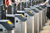 Selective focus, automatic ticket barriers at London Paddington station