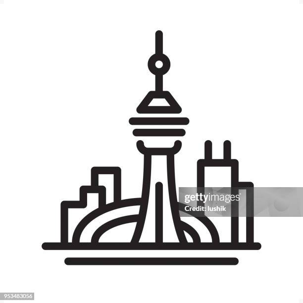 toronto skyline - outline icon - pixel perfect - cn tower vector stock illustrations