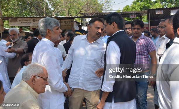 Rohtak MP Deepinder Singh Hooda along with supporters of his father and former Haryana Chief Minister Bhupinder Singh outside the CBI court on May 1,...