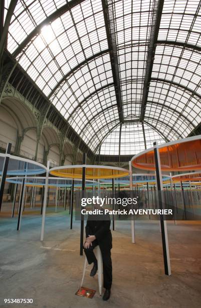 Daniel Buren Unveil "Exentrique-in situ" Artwork At Monumentaon on May 09, 2012 in Paris, France. Monumenta is a unique spectacle in the world. Every...