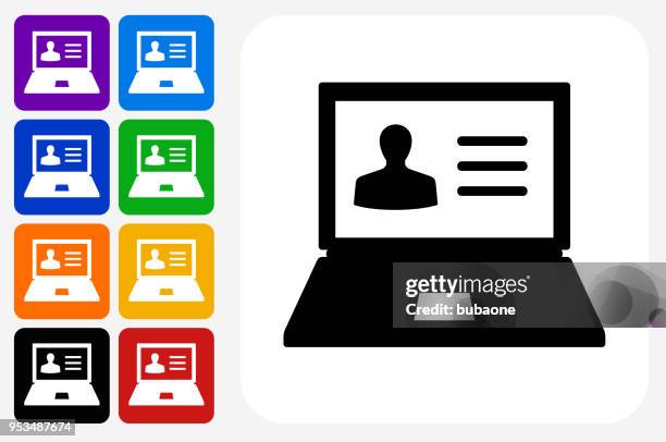 laptop and person's profile icon square button set - facebook profile stock illustrations