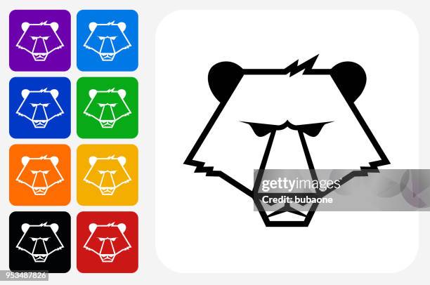 bear icon square button set - bear white background stock illustrations