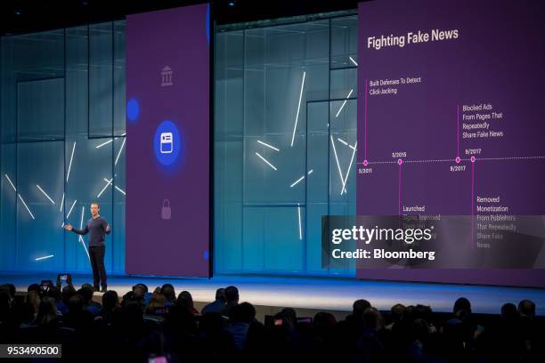 Mark Zuckerberg, chief executive officer and founder of Facebook Inc., speaks during the F8 Developers Conference in San Jose, California, U.S., on...