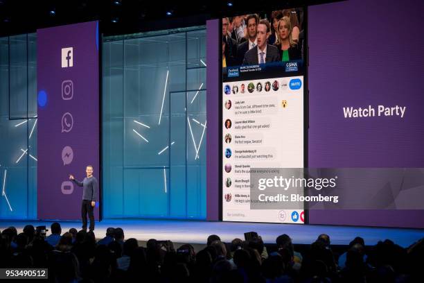 Mark Zuckerberg, chief executive officer and founder of Facebook Inc., speaks during the F8 Developers Conference in San Jose, California, U.S., on...