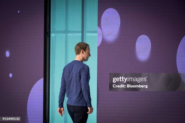 Mark Zuckerberg, chief executive officer and founder of Facebook Inc., exits the stage after speaking during the F8 Developers Conference in San...