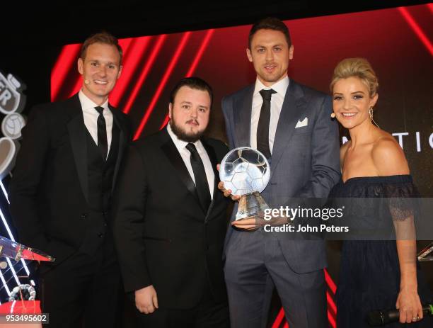 Nemanja Matic of Manchester United is presented with the Goal of the Season award for his goal against Crystal Palace by Game of Thrones actor John...