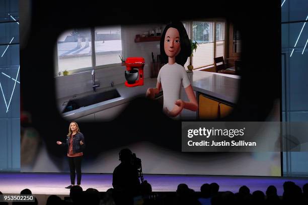 Facebook head of social VR Rachel Franklin speaks during the F8 Facebook Developers conference on May 1, 2018 in San Jose, California. Facebook CEO...