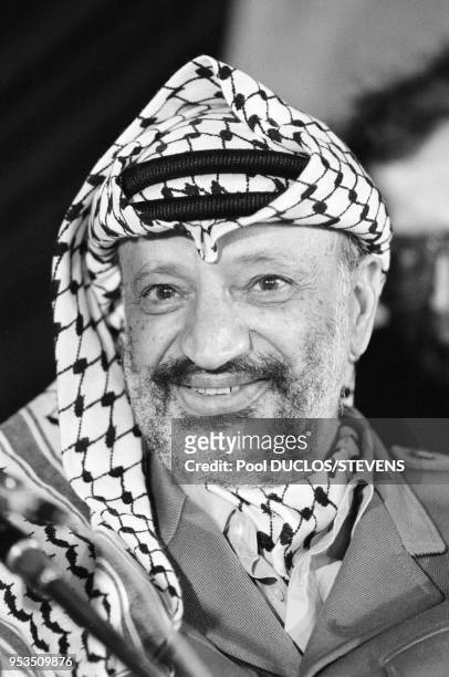 Yasser Arafat, leader de l'OLP, le 3 mai 1989 à Paris, France.