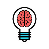 Smart Solution icon. Brain in a Bulb vector. Genial idea illustration.