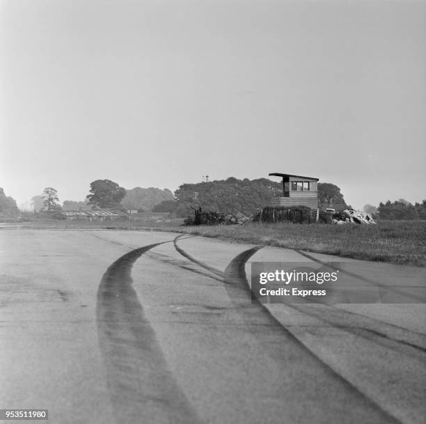 Skid marks show where McLaren-founder and race car driver Bruce McLaren lost control of his car and died in a testing accident, Lavant Straight at...