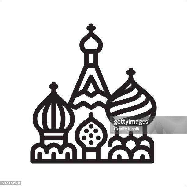 stockillustraties, clipart, cartoons en iconen met saint basil's cathedral - overzicht icon - pixel perfect - russian orthodox icon