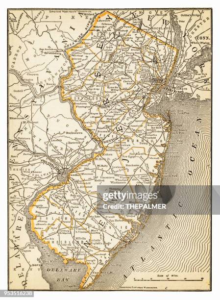 map of new jersey 1893 - new jersey stock illustrations