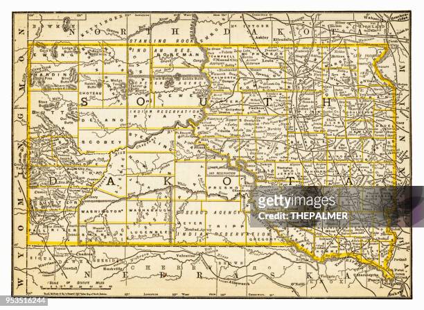 map of south dakota 1893 - south dakota stock illustrations