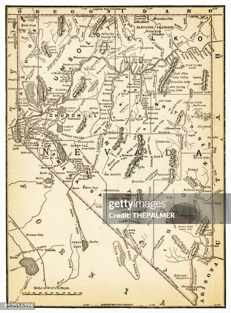 map of nevada 1893 - nevada map stock illustrations