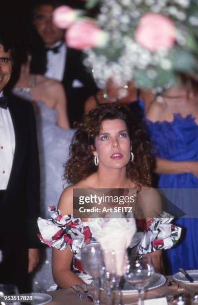 La princesse Caroline de Monaco lors d'un dîner officiel en avril 1988 à Miami, Etats-Unis.