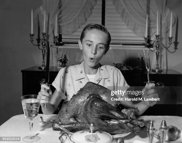 BOY EXCITED TO HAVE ROASTED TURKEY