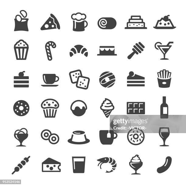 snacks and drink icons - big series - coffee chocolate chip ice cream stock illustrations