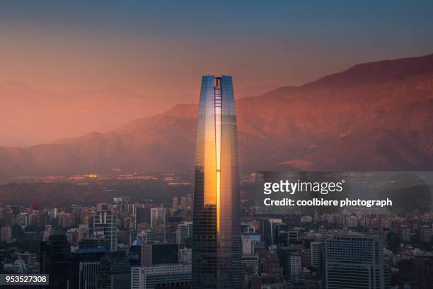 sunset view of santiago city - los andes mountain range in santiago de chile chile stock pictures, royalty-free photos & images