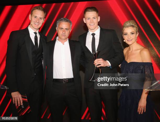 Scott McTominay of Manchester United is presented with the Manager's Player of the Season award by Manager Jose Mourinho at the club's annual Player...