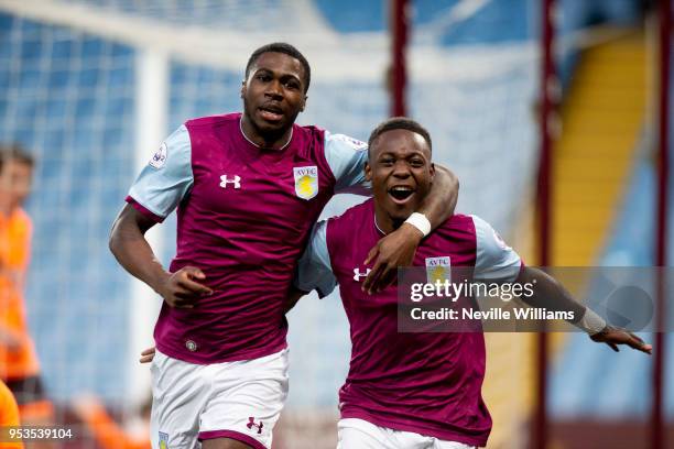 Corey Blackett-Taylor of Aston Villa celebrates after scoring for Aston Villa during the Premier League 2 play off semi final match between Aston...